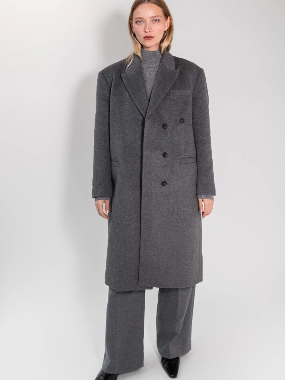 Oak + Fort Oversized  Wool-Blend Coat Dark Heather Grey Size S-M NWT